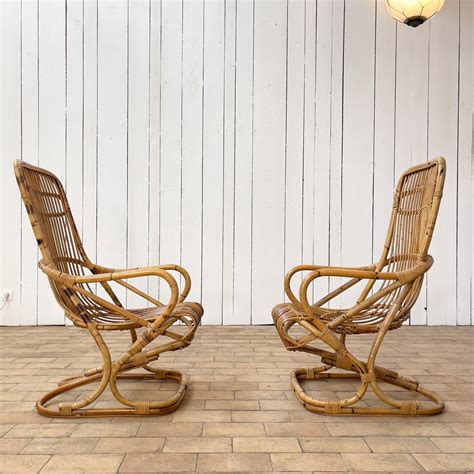 Fauteuils En Bambou Attribu S Tito Agnoli Set De En Vente