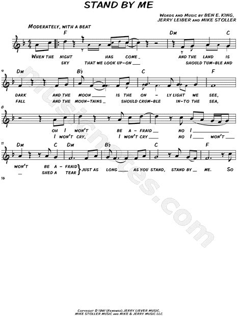 Ben E King Stand By Me Sheet Music Leadsheet In F Major