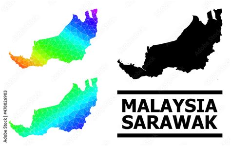 Vector Lowpoly Spectrum Colored Map Of Sarawak With Diagonal Gradient