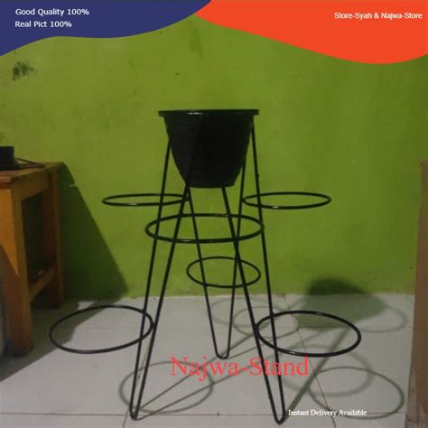 Jual Standing Rak Bunga Lobang 7 Tinggi 60cm Diamter 18 Warna Hitam