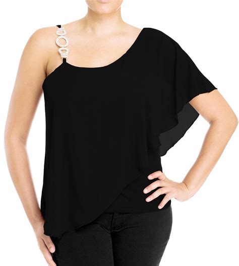 Evogues Plus Size Asymmetric Pendant Strap One Shoulder Layered Top