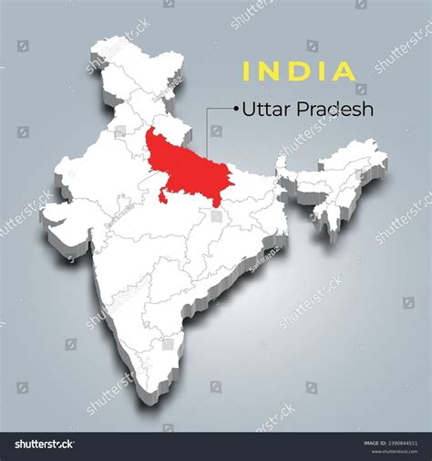 Uttar Pradesh Map Location Indian 3d Stock Vector (Royalty Free ...