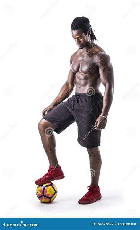 Muscular Black Man Exercising With Soccer Ball Stock Photo Image Of Fitness Naked