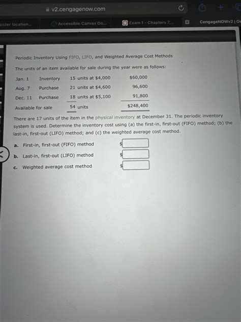 Solved Periodic Inventory Using FIFO LIFO And Weighted