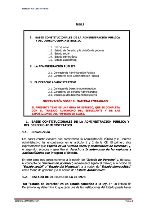 TEMA 1 Bases Constitucionales DEL Derecho Administrativo Tema 1 1