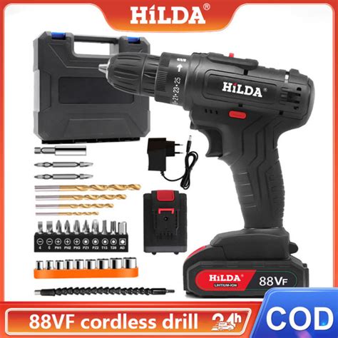 HILDA Bor Baterai Cordless Drill Bor Cas 2 Baterai Promo Mesin Bor