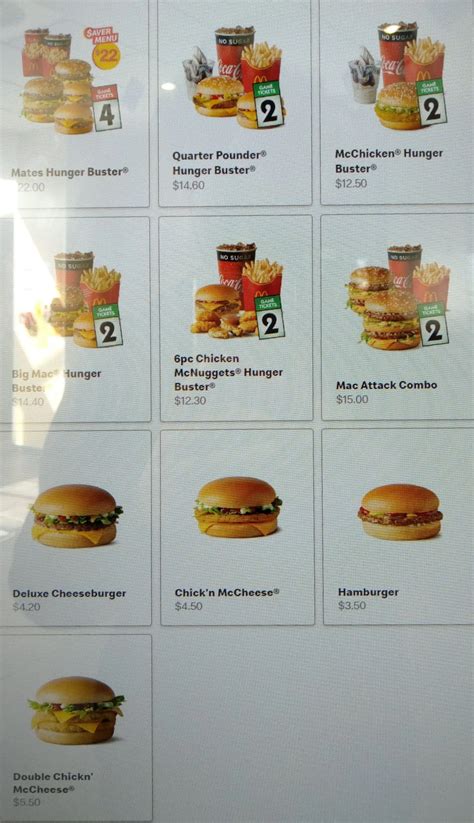 Menu at McDonald's restaurant, Auckland, /1161 Great N Rd