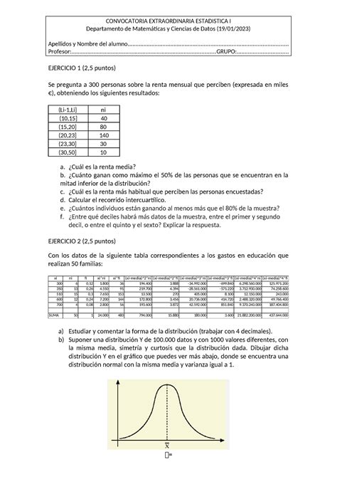 Examen Estad Stica Ade Convocatoria Extraordinaria Estadistica I