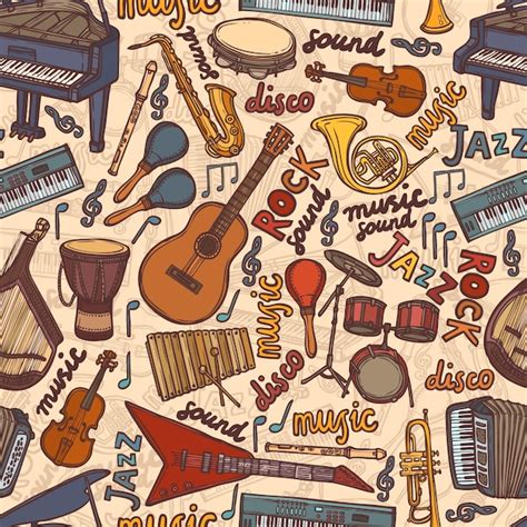 Premium Vector Musical Instruments Sketch Seamless Pattern