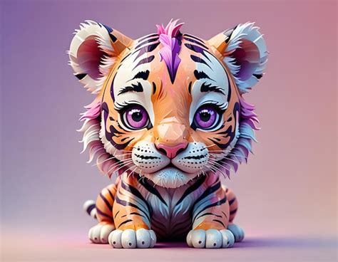 Cute Cartoon Tiger Cub With Pink Highlights Premium Ai Generated Image