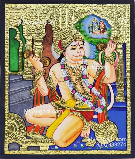 Teak Wood Frame Fine Finish Hanuman Tanjore Painting Size 12x10