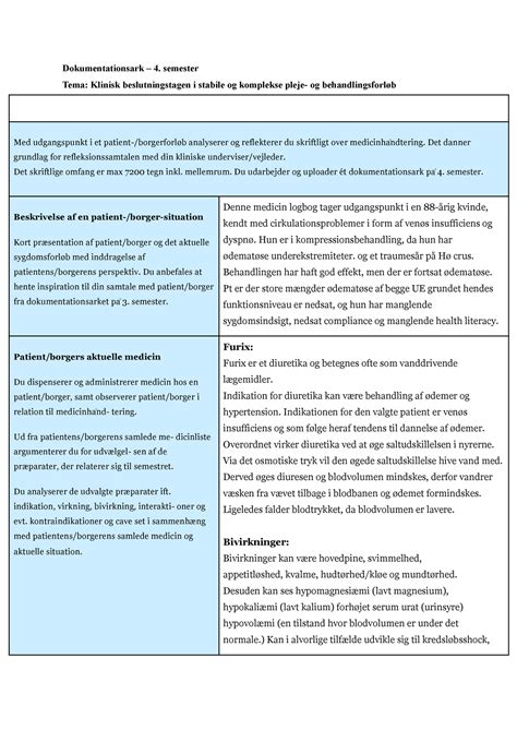 Medicinlog Sem Dokumentationsark Semester Tema Klinisk