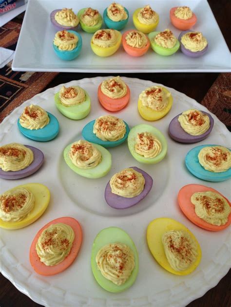 Deviled Eggs Colored With Food Coloring Winter Holiday Recipes Food Holiday Recipes