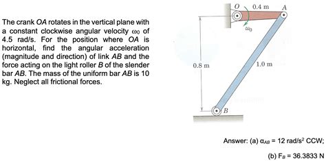 Solved M The Crank Oa Rotates In The Vertical Plane Chegg