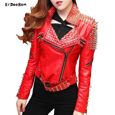 ERDAOBEN Women Punk Rivet Studded Epaulet Motorcycle Spiked Faux ...