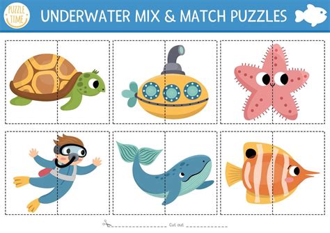 under the sea mix and match puzzle with cute characters. Matching ocean