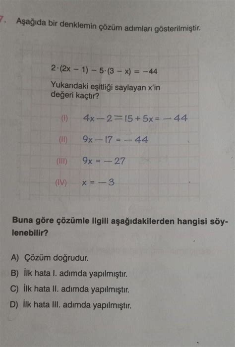 7 Sınıf Mat Denklem çözme Acil Yaparmısınız