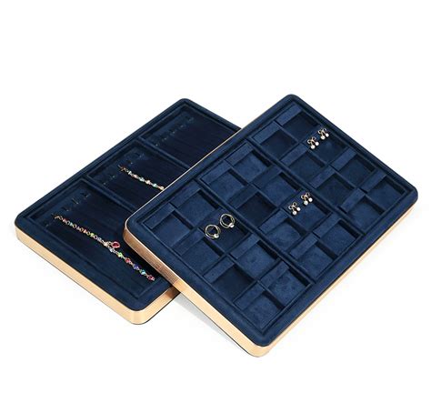 Premium Navy Blue Velvet Jewelry Ring Display Tray For Sale