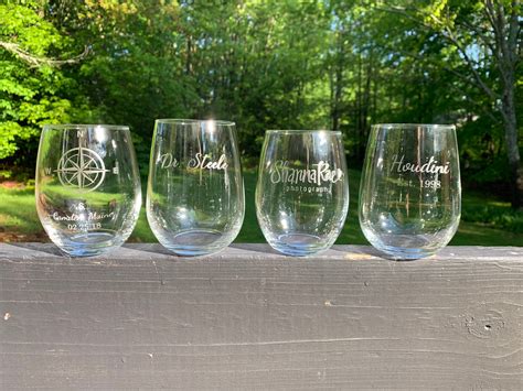 Custom Etched Stemless Wine Glasses Custom Logo Glass Etsy