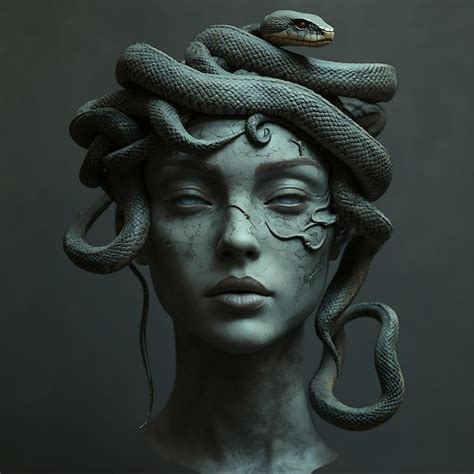 A Statue Of A Woman With A Snake On Her Head And A Snake On Her Head