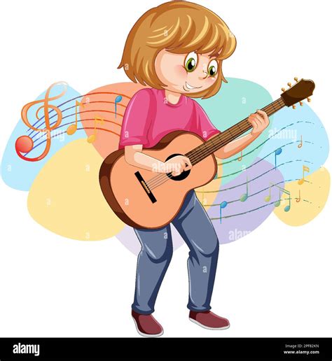 Una niña tocando la ilustración de dibujos animados de guitarra Imagen