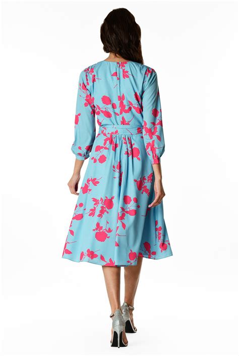 Shop Pleated Floral Print Matte Crepe Dress Eshakti