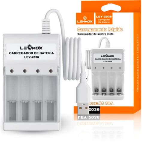 Carregador De Pilhas E Baterias AA AAA USB 4 Slots LEHMOX LEY 2036