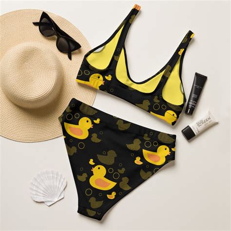 Rubber Ducky High Waisted Bikini Yellow Duck Bikini Two Piece Swimsuit Funny Duck Beach Swimwear