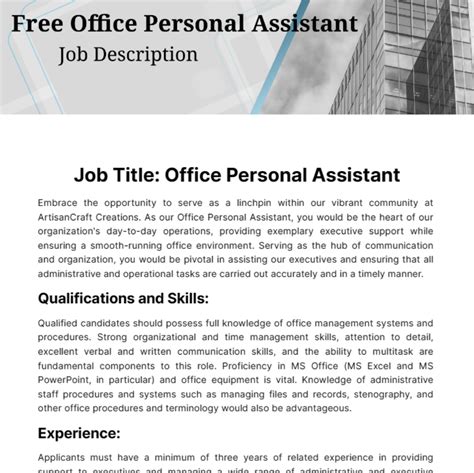 Job Description Template Personal Assistant at Barbara Padgett blog 