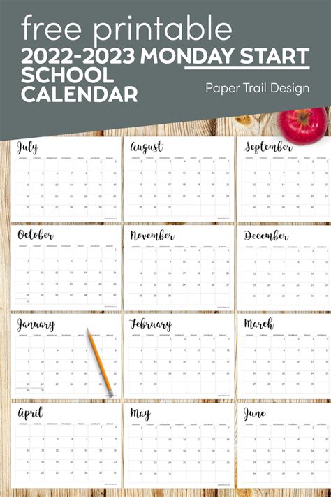 2022-2023 Printable School Calendar - Paper Trail Design