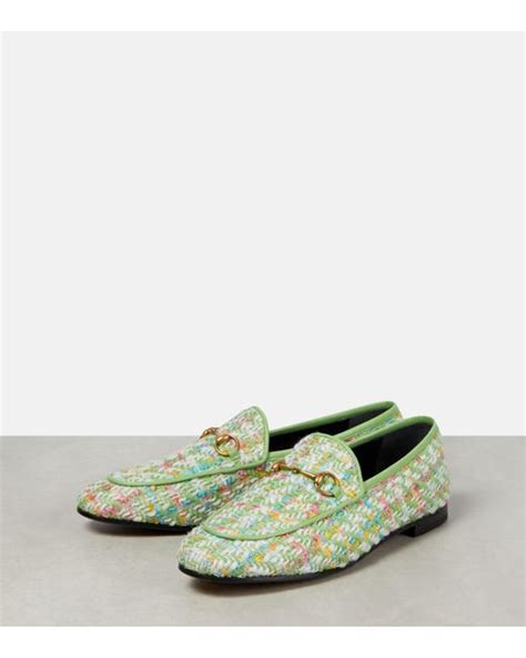 Gucci Jordaan Tweed Loafers In Green Lyst