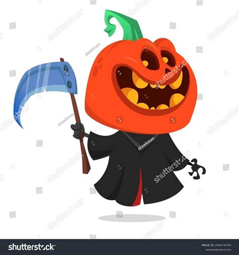 Grim Reaper Pumpkin Head Cartoon Character Stock Vector Royalty Free