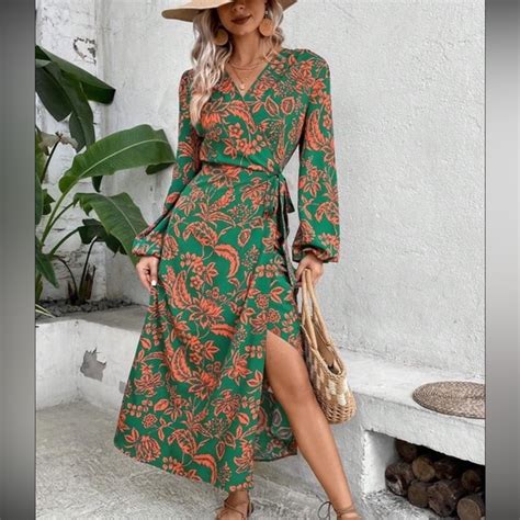 Dresses Floral Print Lantern Sleeve Knot Side Wrap Dress Poshmark