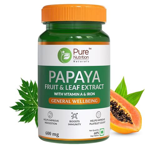 Pure Nutrition Papaya Leaf And Fruit Extract Supplement 600Mg 720 Iu