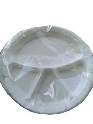 OSR White Four Compartment Thermocol Round Thali For Event And Party