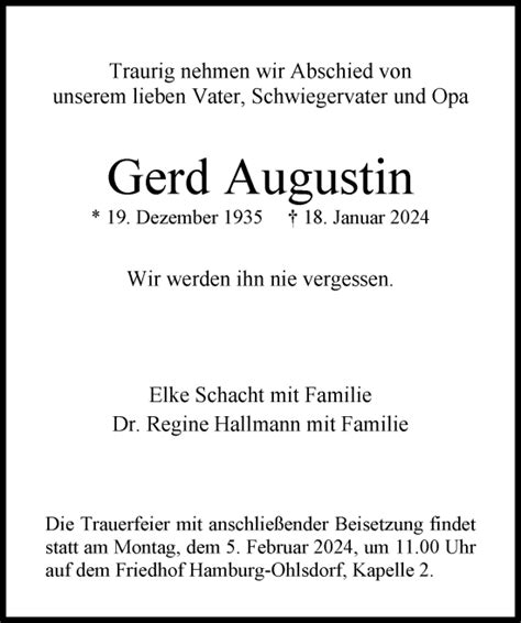 Traueranzeigen Von Gerd Augustin Hamburgertrauer De