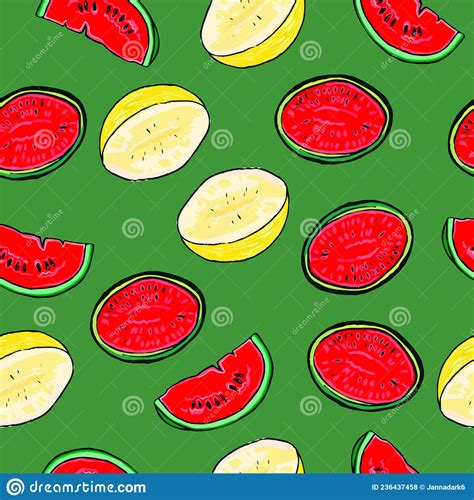 Vector Drawn Tropic Fruits Pattern Ripe Exotic Fruits Background