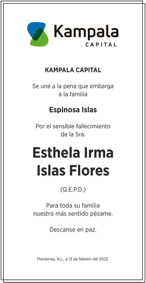 Esthela Irma Islas Flores De Espinosa Obituario Esquela