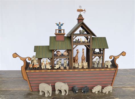 Handmade Wooden Noah's Ark, Wood Noah's Ark, Hand Carved Wooden Animals ...