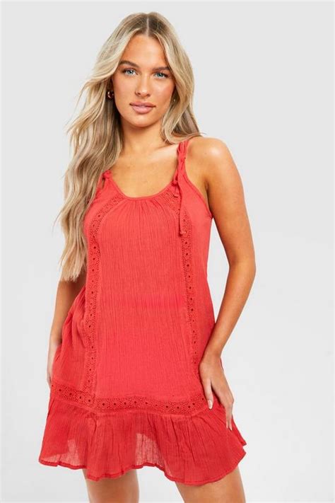 Embroidered Cheesecloth Beach Dress Boohoo Uk