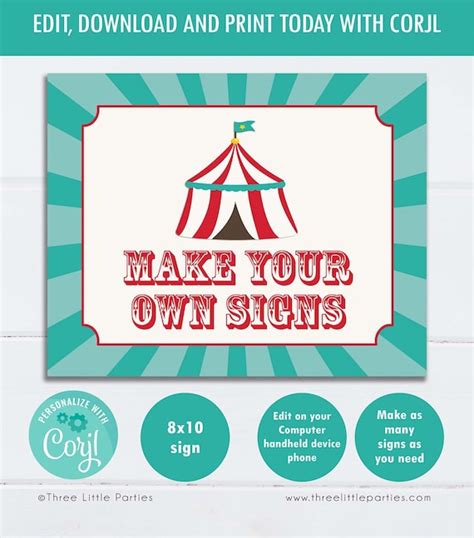 Editable Carnival Signs 8x10 Printable Circus Tent Signs Digital