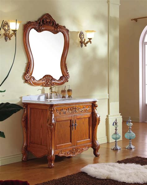 K Waterproof Wood Antique Bathroom Cabinet With Mirror Foshan