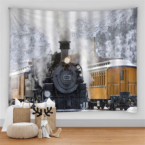 Retro Steam Engine Tapestry Train On Railroad Track Bedroom Living Room Dorm Mandala Hippie Boho ...