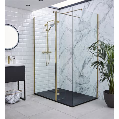 Kartell Ottone Brushed Brass Walk In Wetroom Shower Screen 760mm