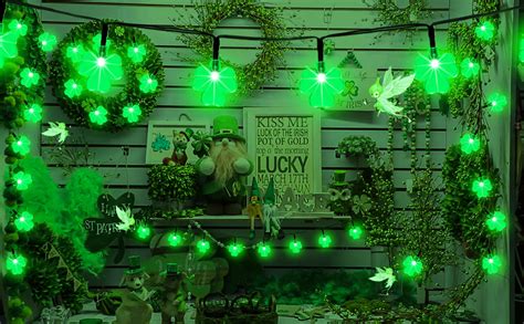 X Giftkey St Patricks Decorations Solar Shamrock String Lights Outdoor