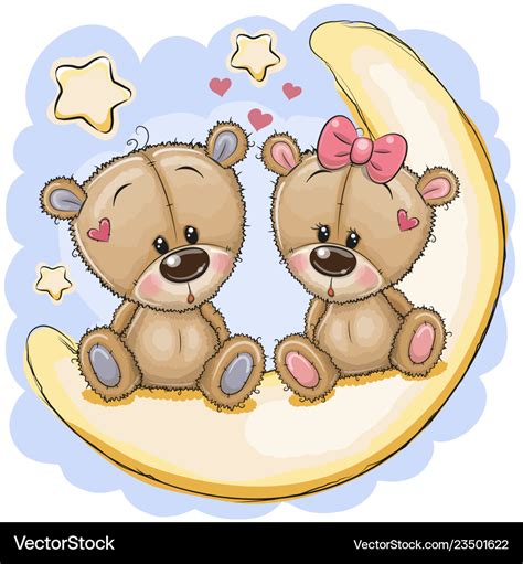 Two Cute Bears Is Sitting On Moon Royalty Free Vector Image