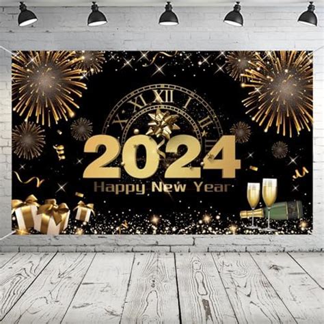 Silvester Banner Deko 2024 Extra Große Stoff Happy New Year Backdrop