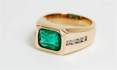 Men's Custom 14k Yellow Gold Emerald & Round Diamond Ring - Kappy's ...