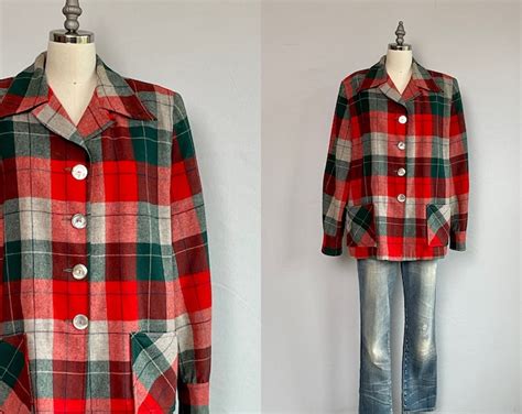 Vintage S Pendleton Er Jacket S Wool Plaid Car Coat Red