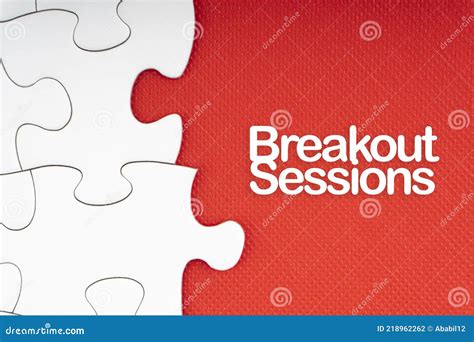 BREAKOUT SESSIONS Text With Jigsaw Puzzle On Red Background Royalty